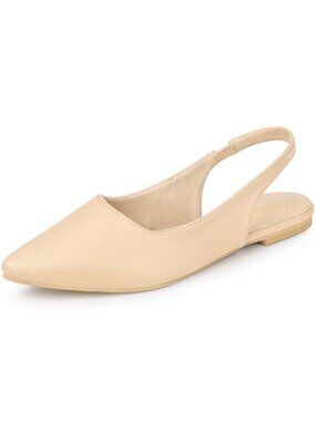 Women Faux Leather Pointed Toe Slingback Flat Pumps Rubber